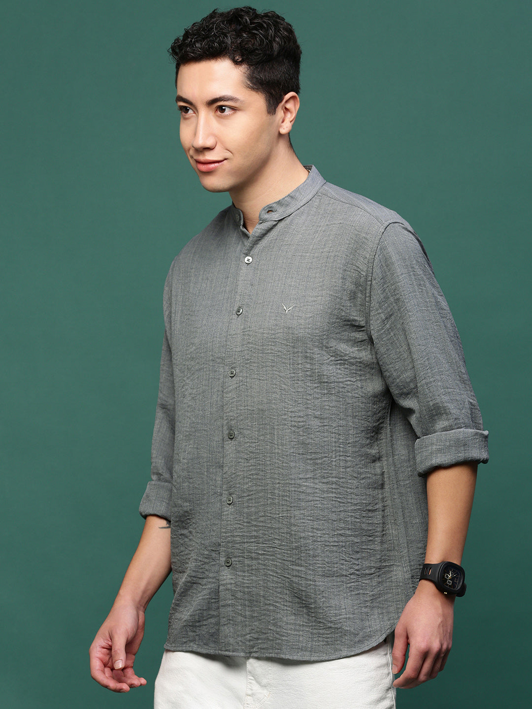 Men Grey Solid Slim Fit Shirt