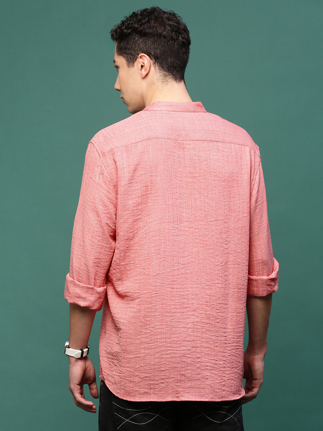 Men Peach Solid Slim Fit Shirt