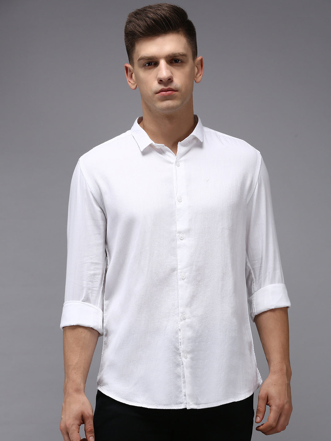 Men's White Solid Slim Fit Shirt
