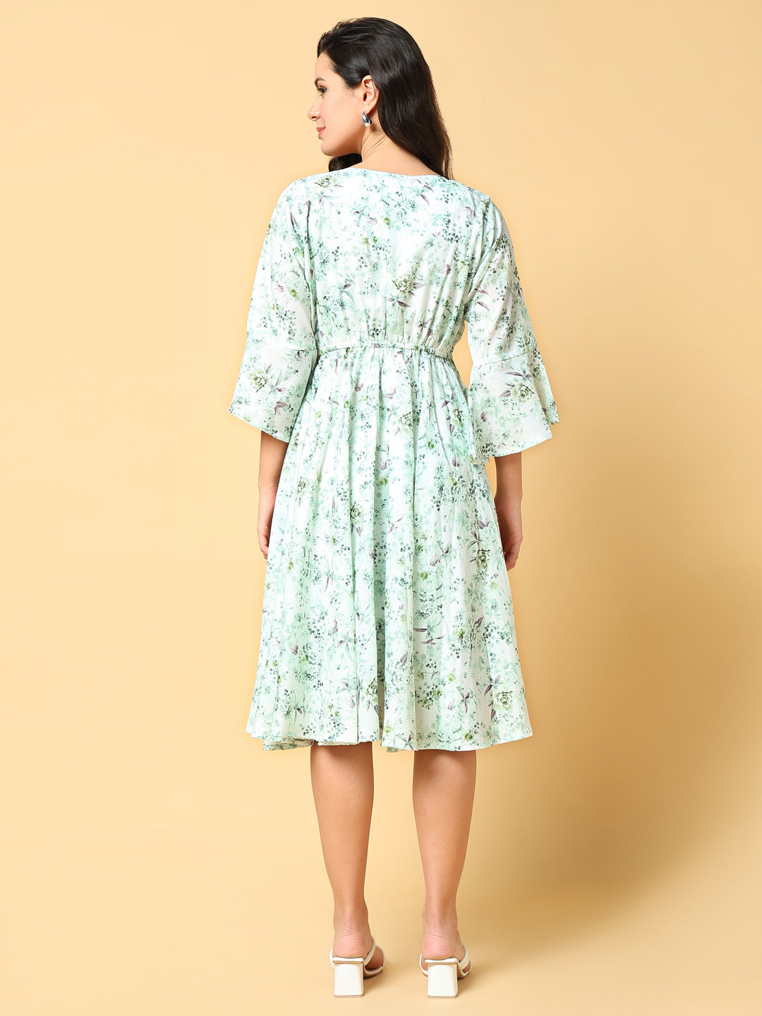 Women Printed Green Fit and Flare Dress