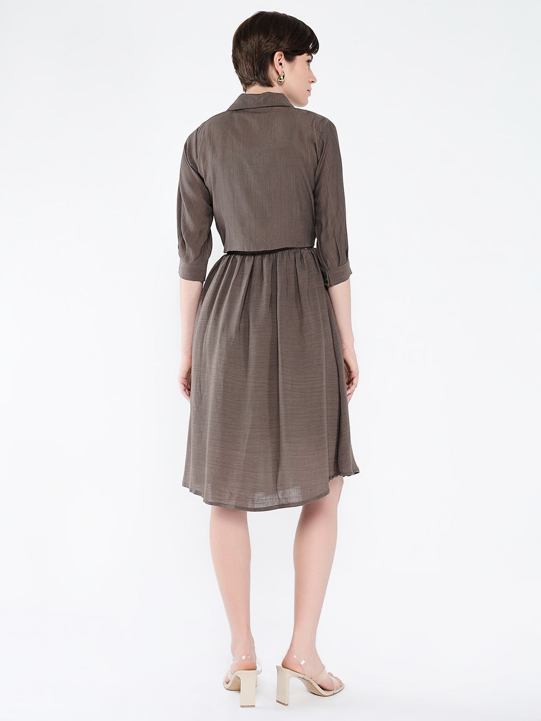 Women Solid Olive Fit and Flare Dress with Shrug