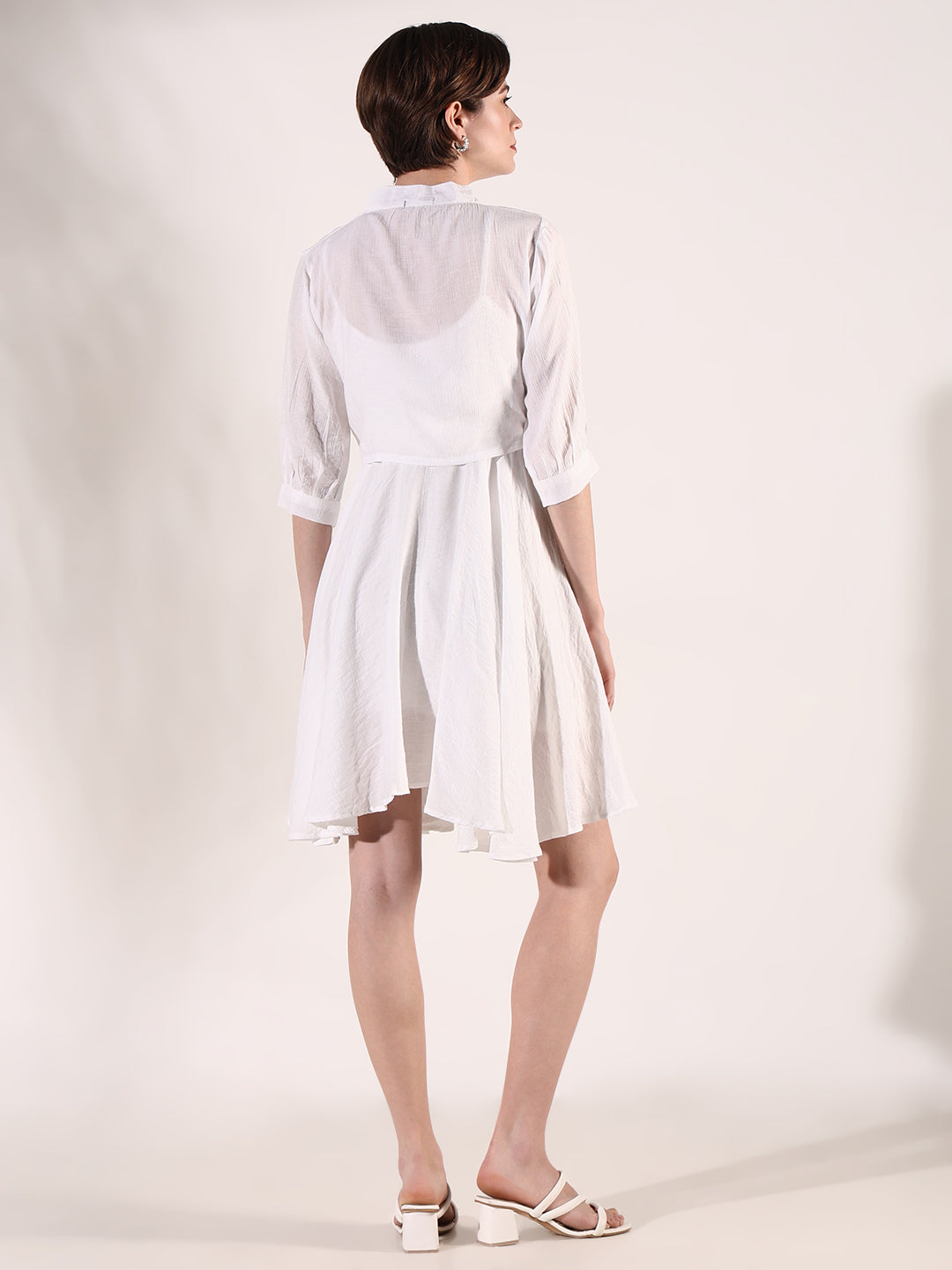 Women White Solid Fit and Flare Dress with Shrug