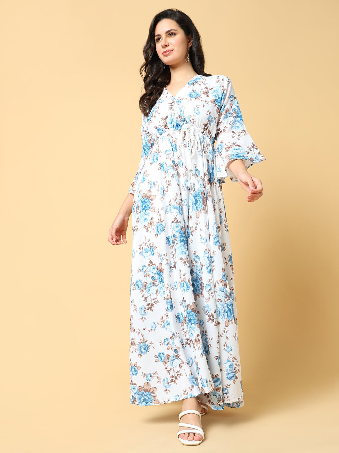 Women Printed Blue Fit and Flare Dress