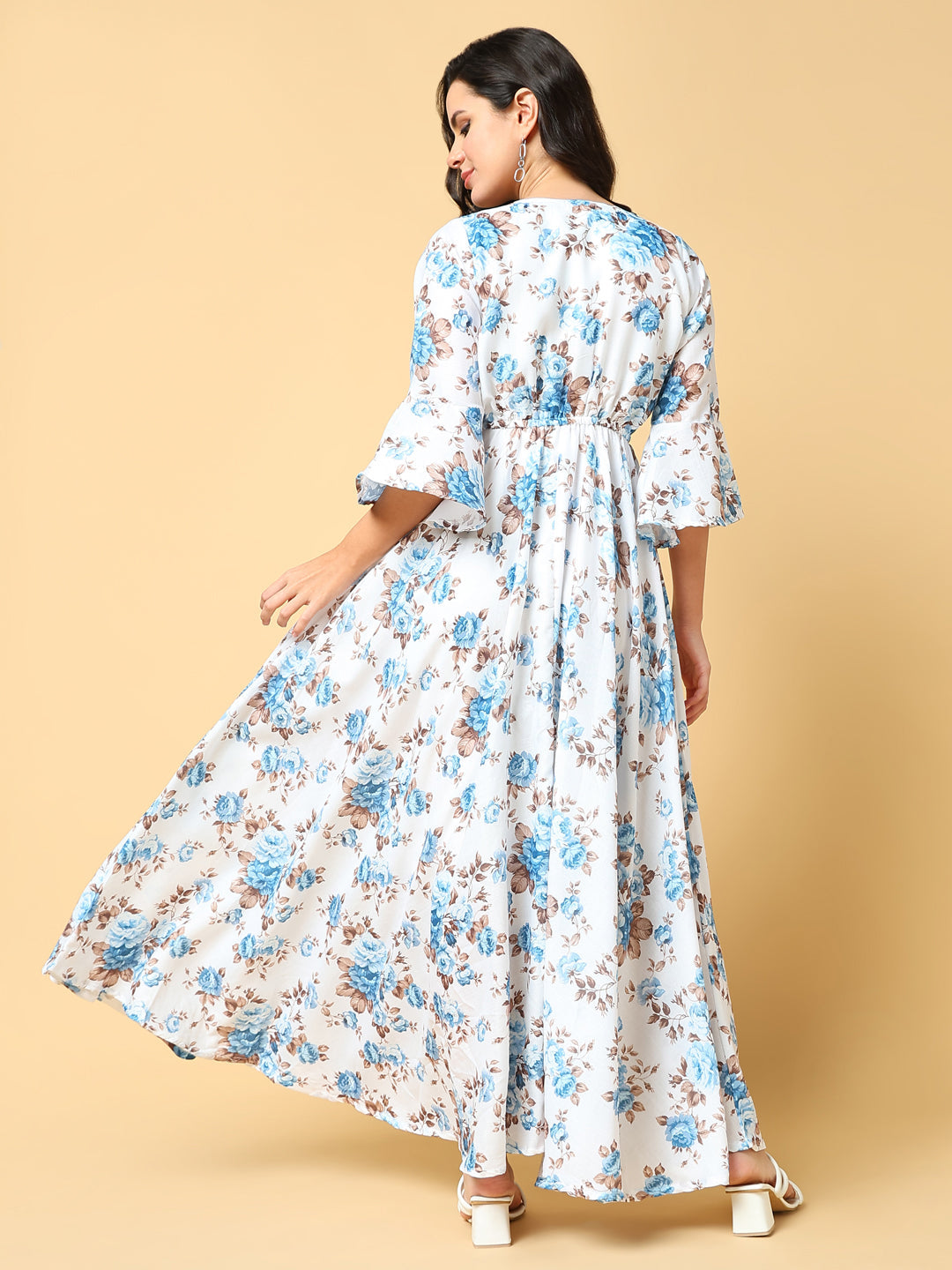 Women Printed Blue Fit and Flare Dress