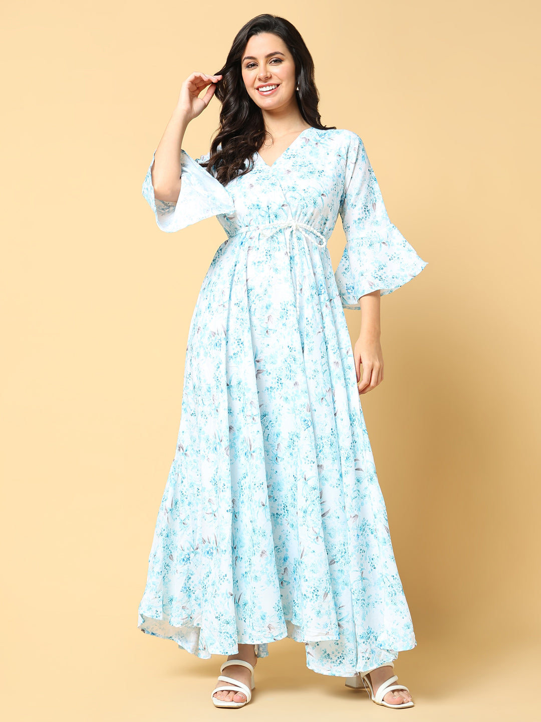 Women Printed Blue Fit and Flare Dress