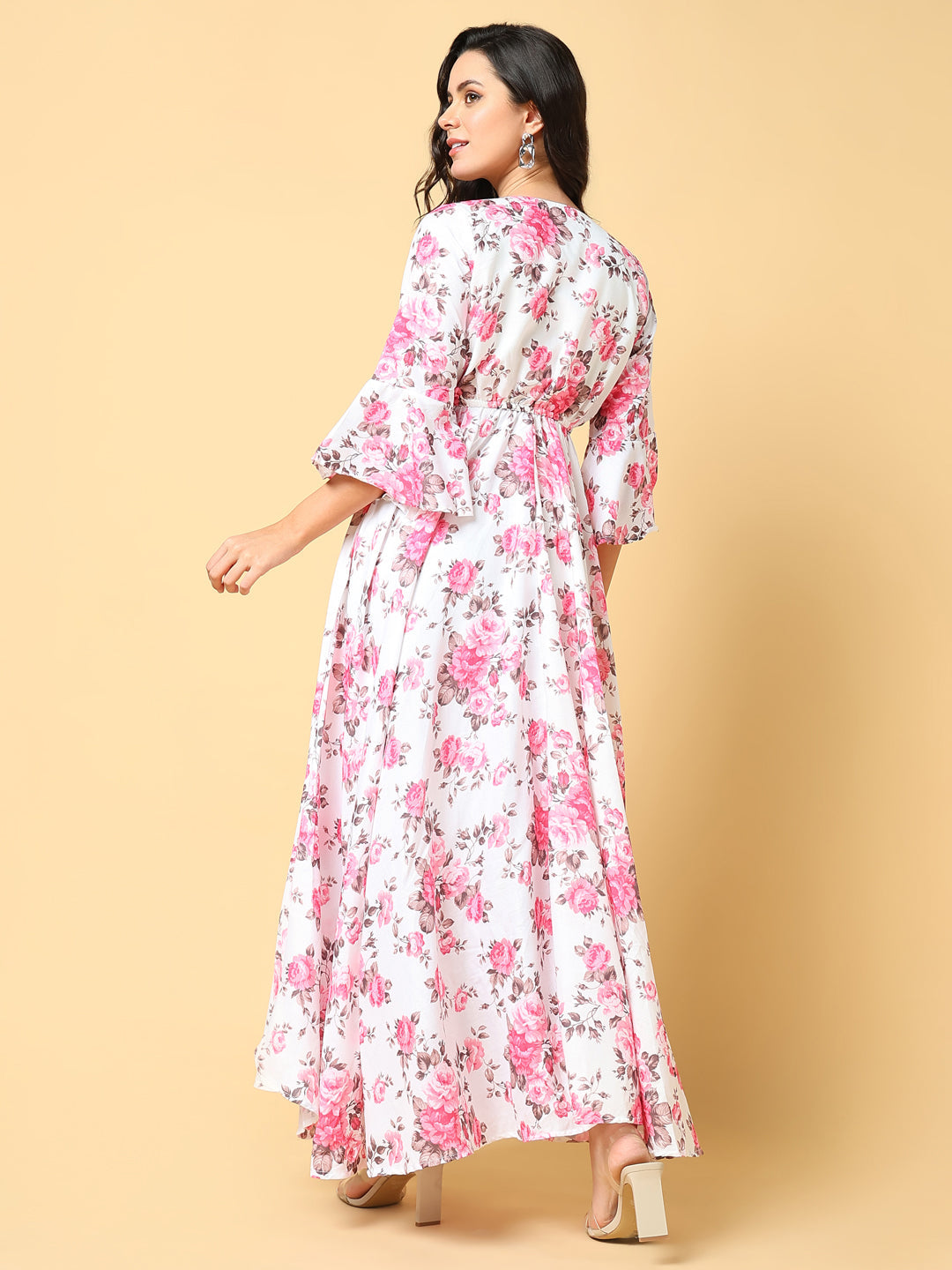 Women Printed Pink Fit and Flare Dress