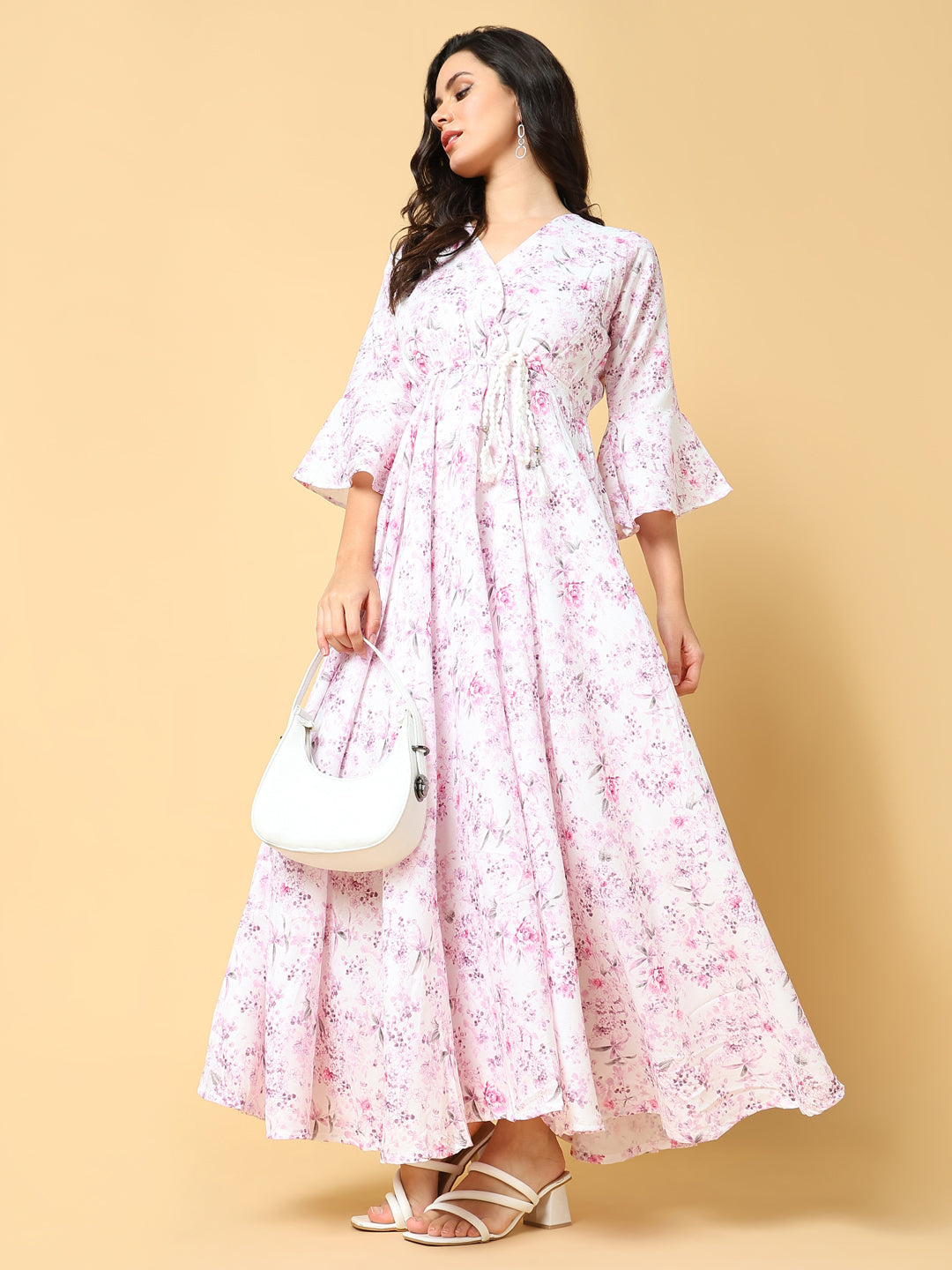 Women Printed Pink Fit and Flare Dress