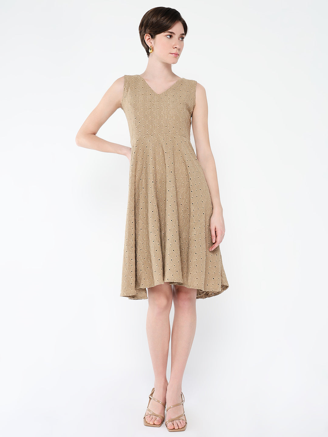 Women Embroidered Brown Fit and Flare Dress