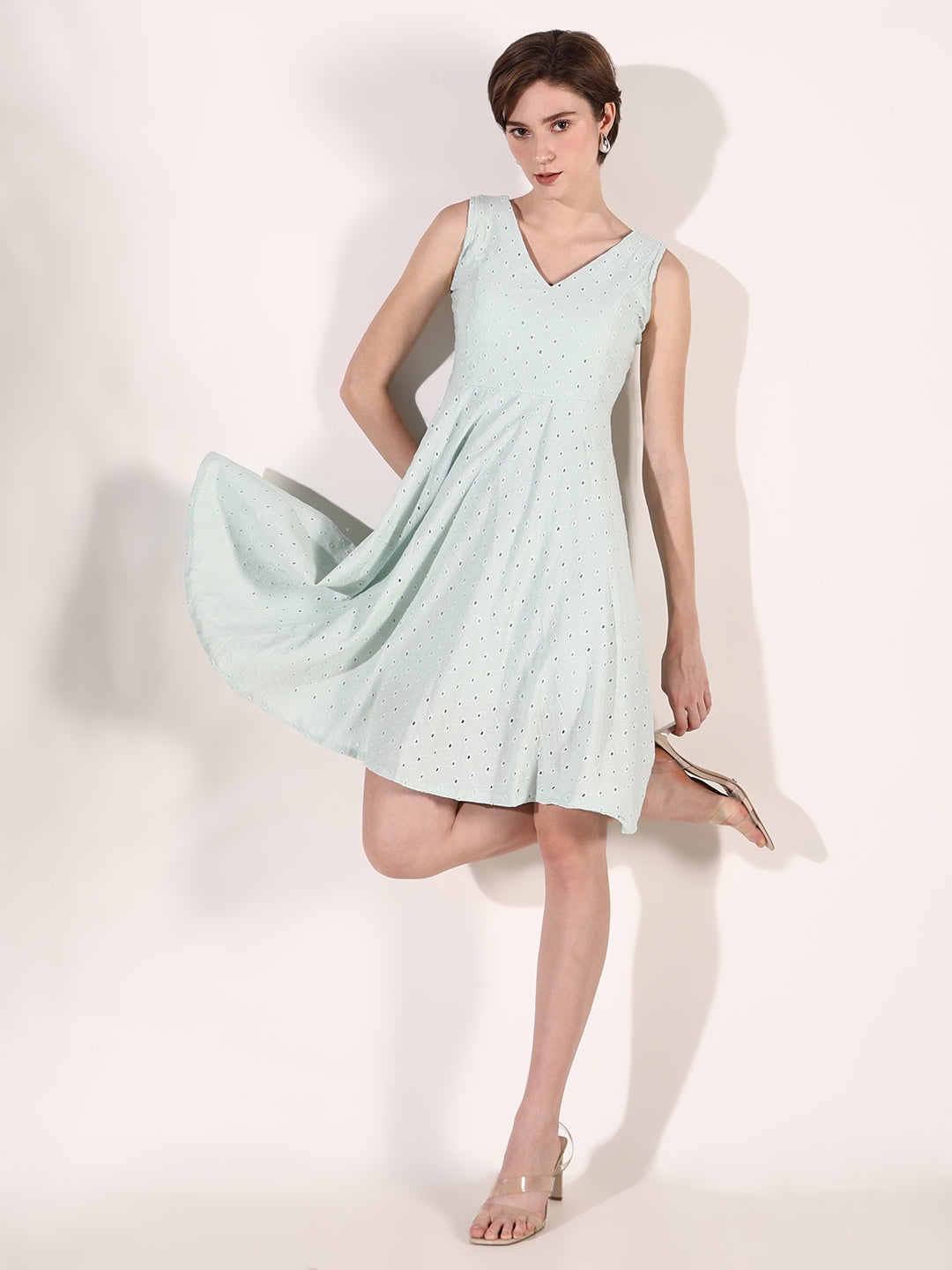 Women Green Solid Fit and Flare Dress