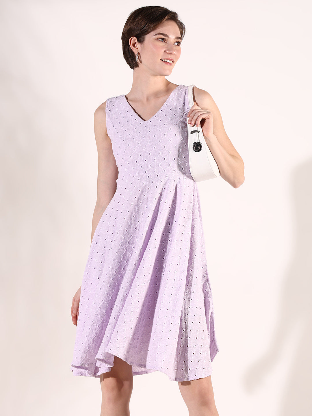 Women Purple Solid Fit and Flare Dress