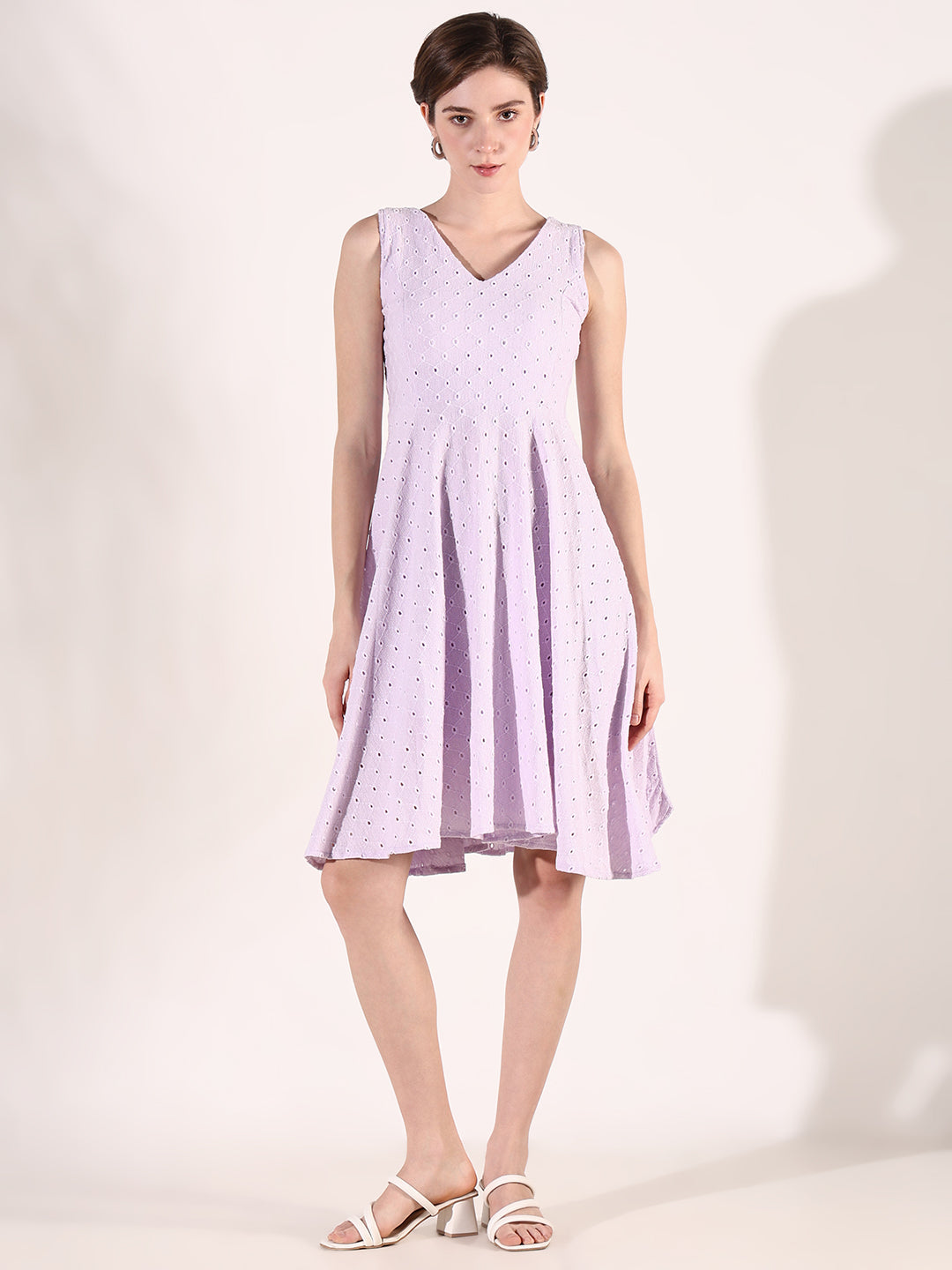 Women Purple Solid Fit and Flare Dress