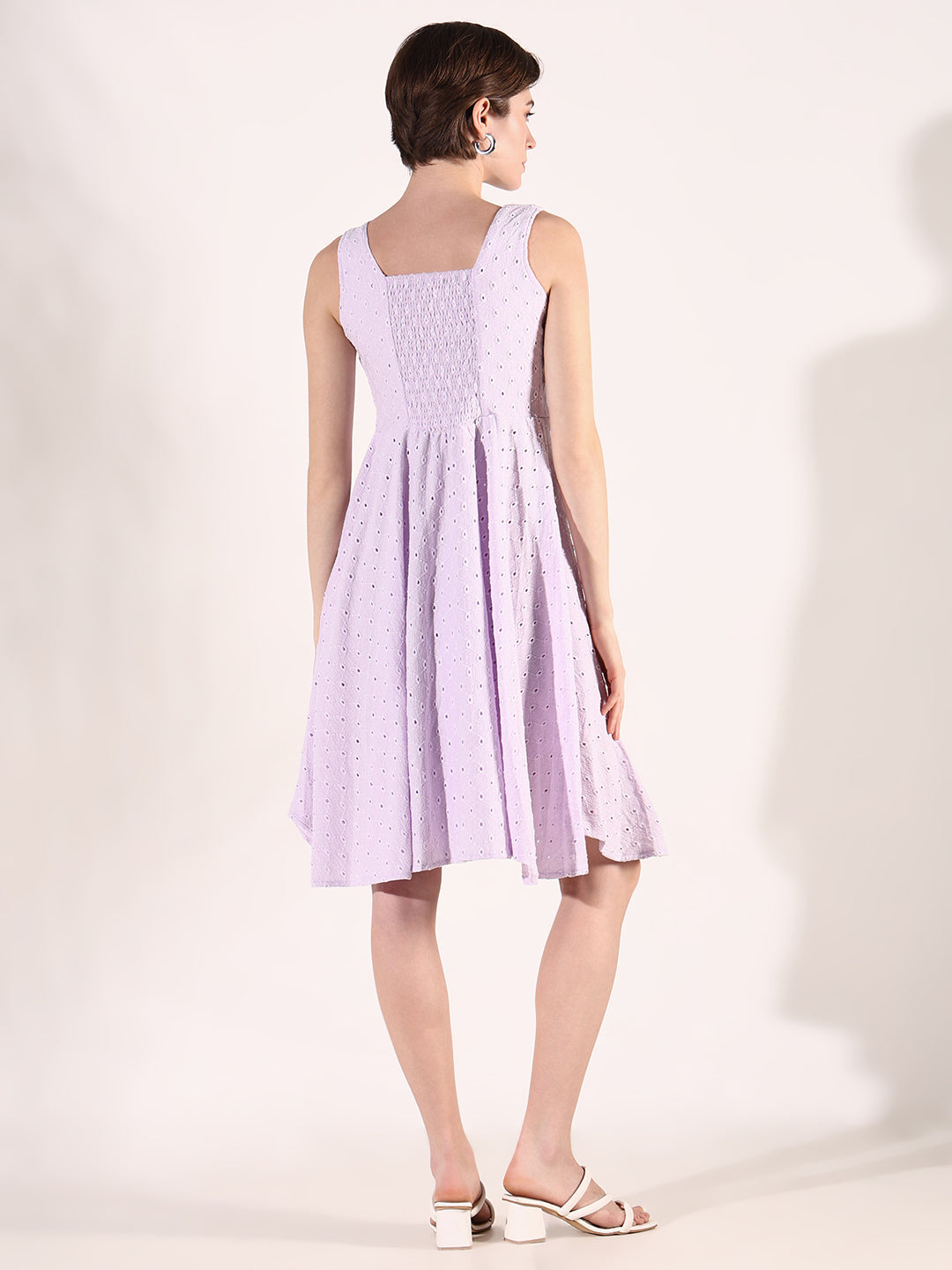 Women Purple Solid Fit and Flare Dress