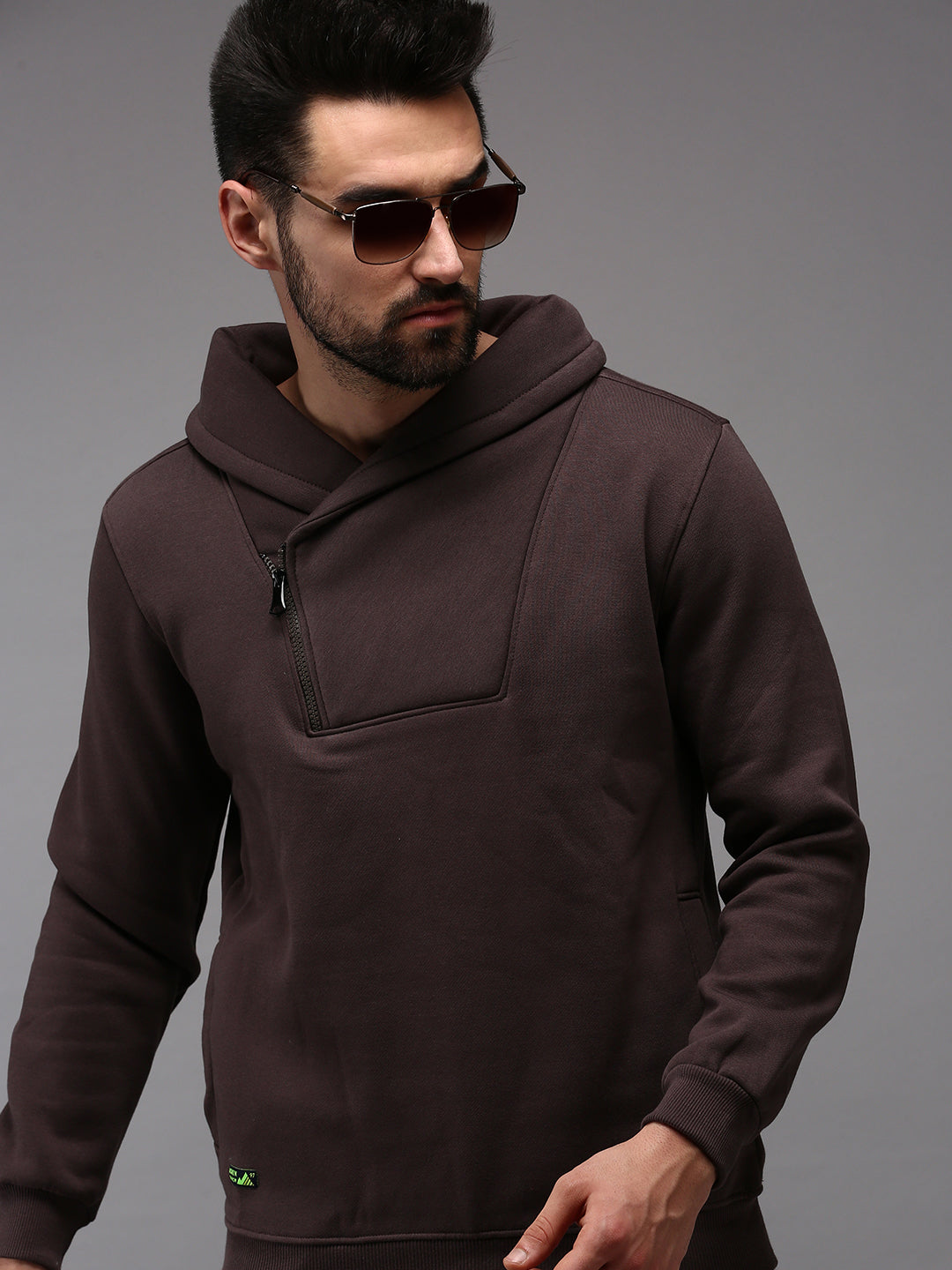 Men Collared Solid Brown Pullover