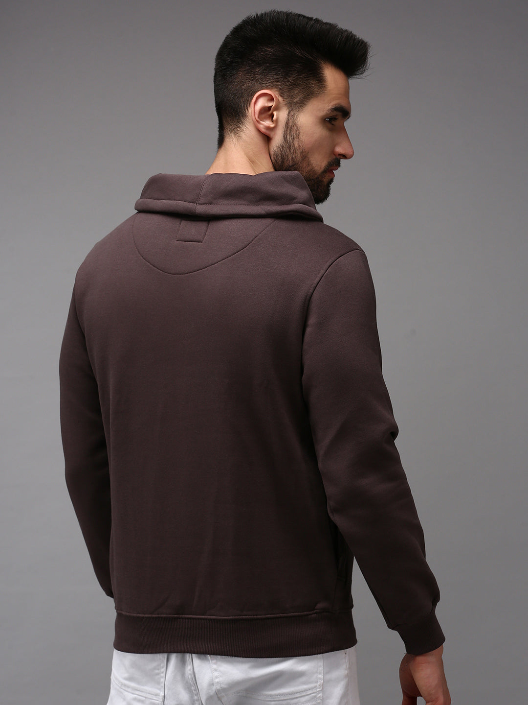 Men Collared Solid Brown Pullover