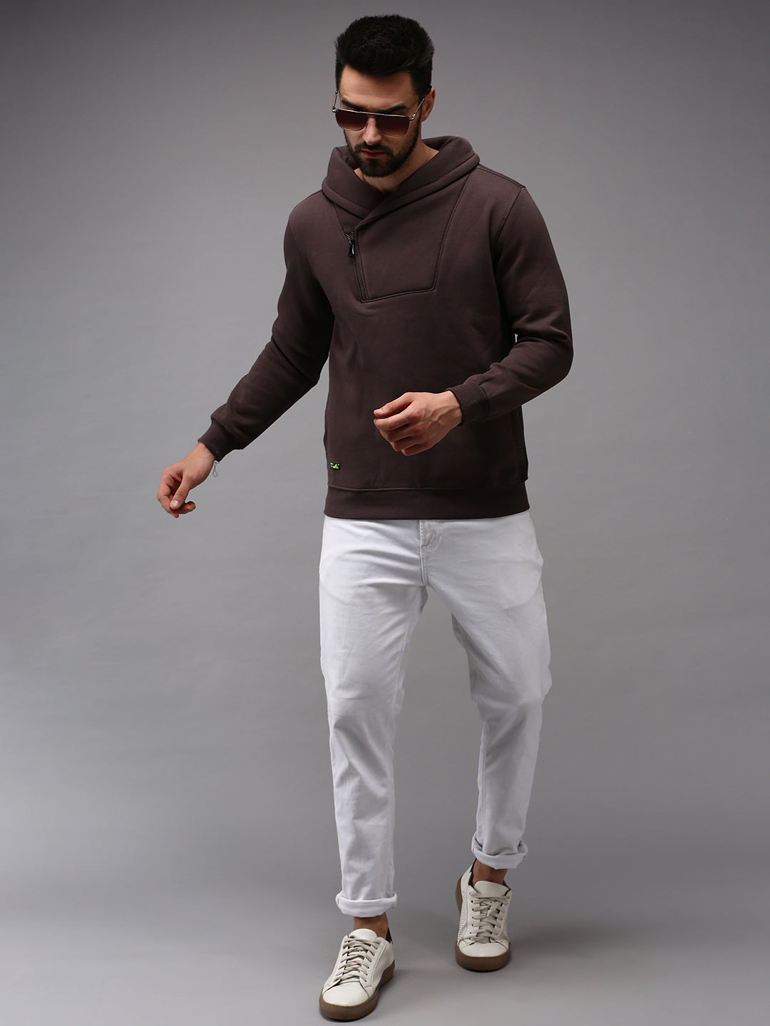 Men Collared Solid Brown Pullover