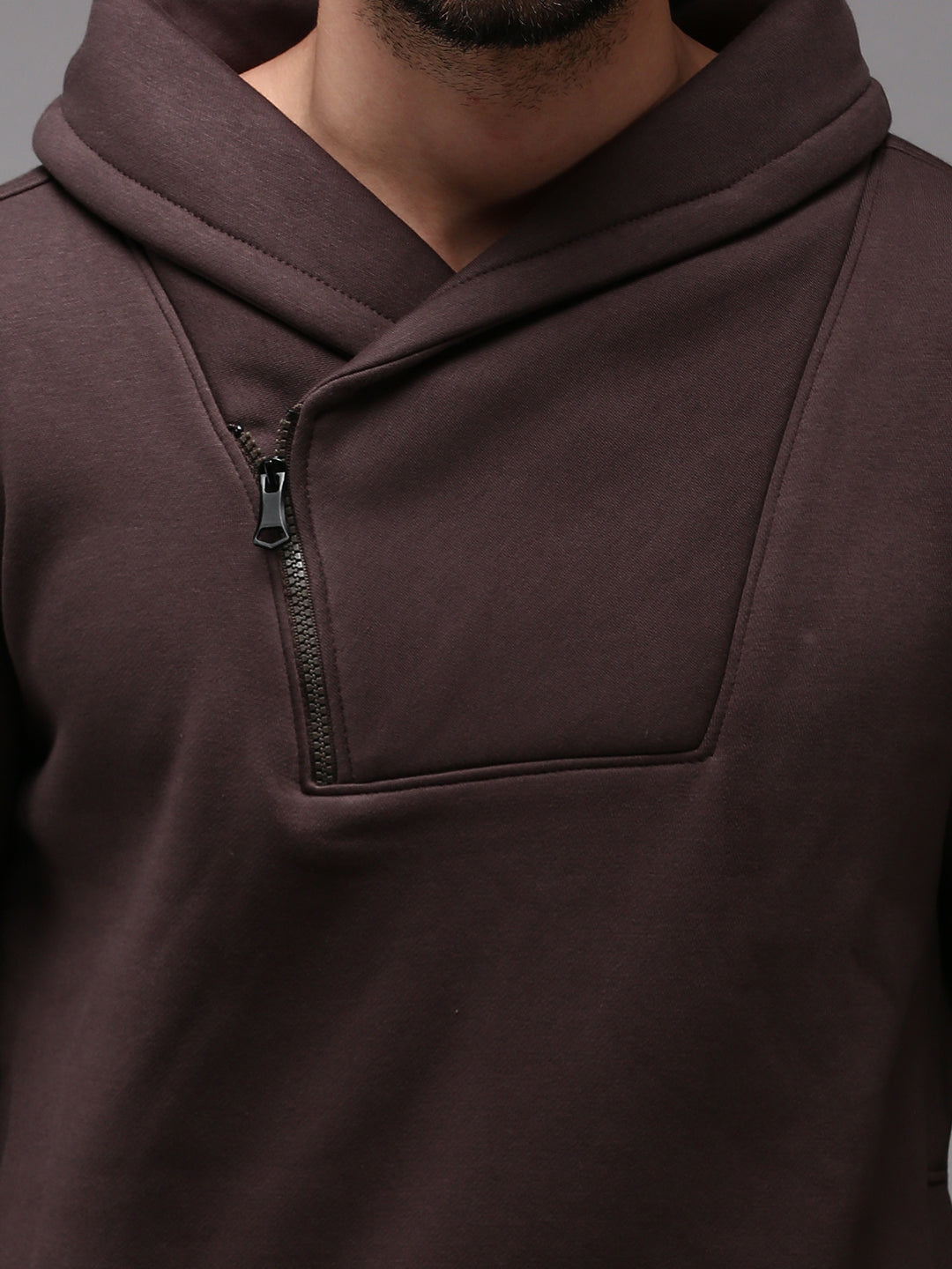 Men Collared Solid Brown Pullover