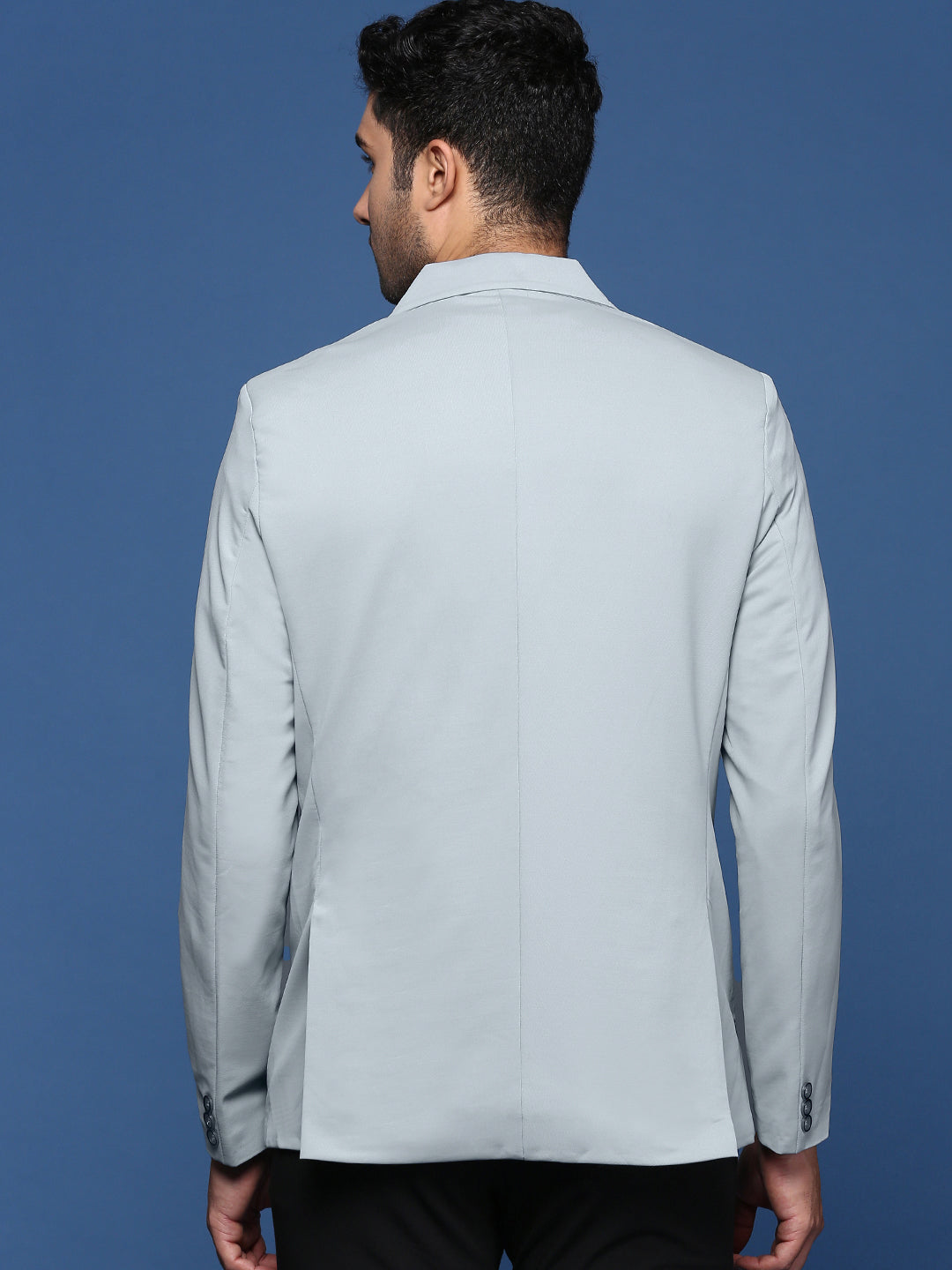 Men Blue Solid Single Breasted Blazer