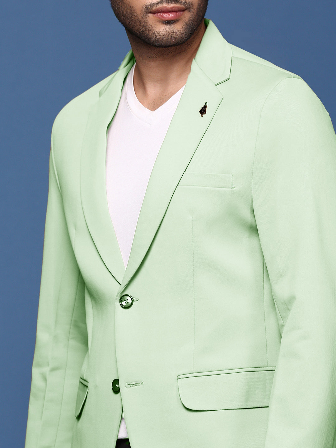 Men Green Solid Single Breasted Blazer