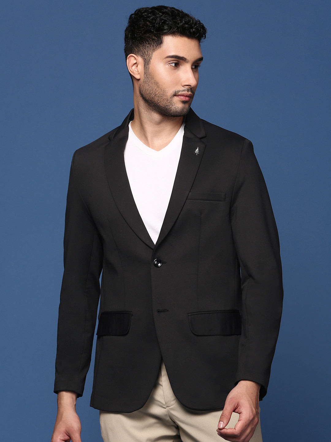 Men Black Slim Fit Single Breasted Blazer