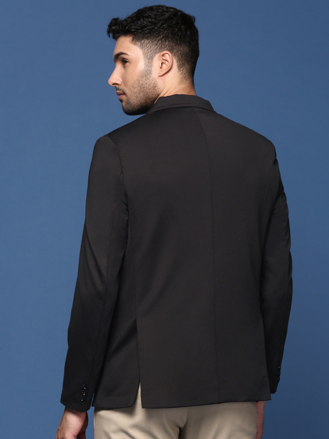 Men Black Slim Fit Single Breasted Blazer