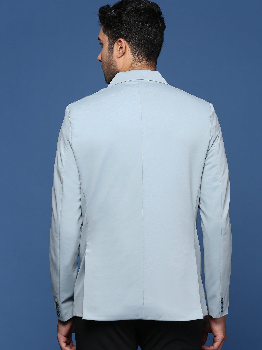 Men Blue Slim Fit Single Breasted Blazer