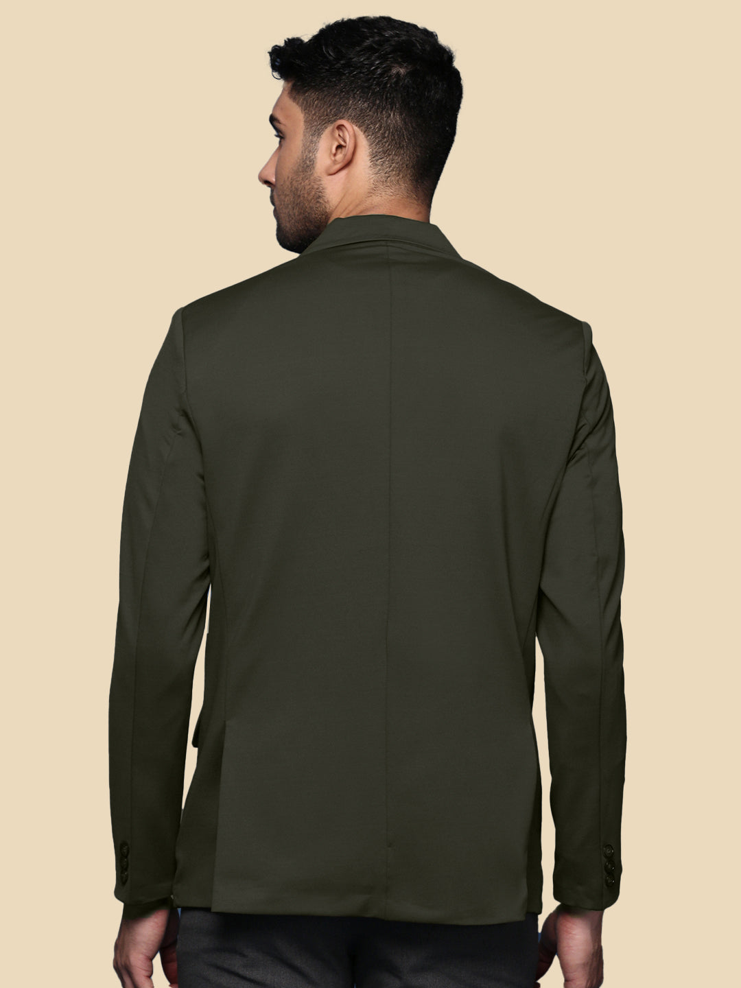 Men Green Solid Single Breasted Blazer