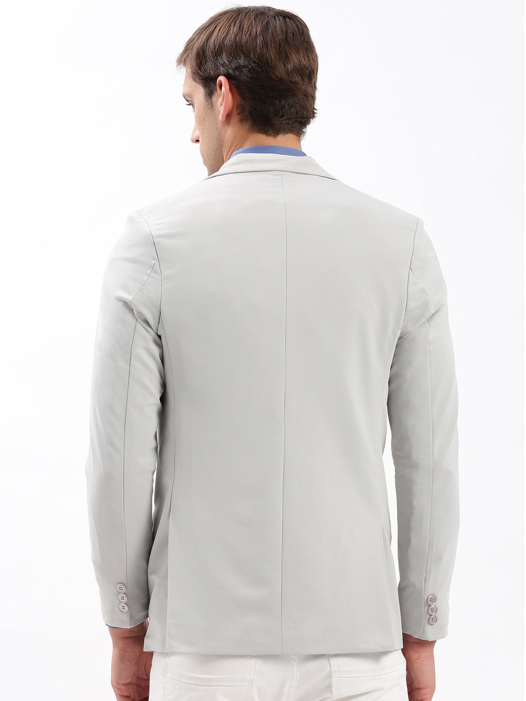 Men Grey Solid Single Breasted Blazer