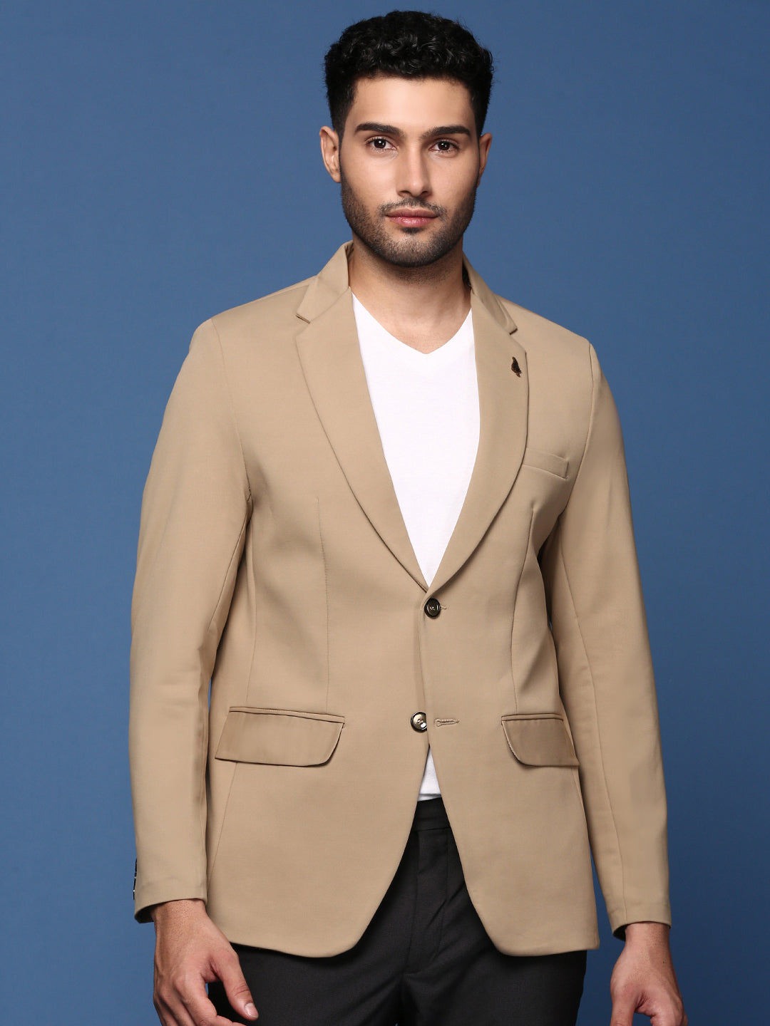 Men Khaki Slim Fit Single Breasted Blazer