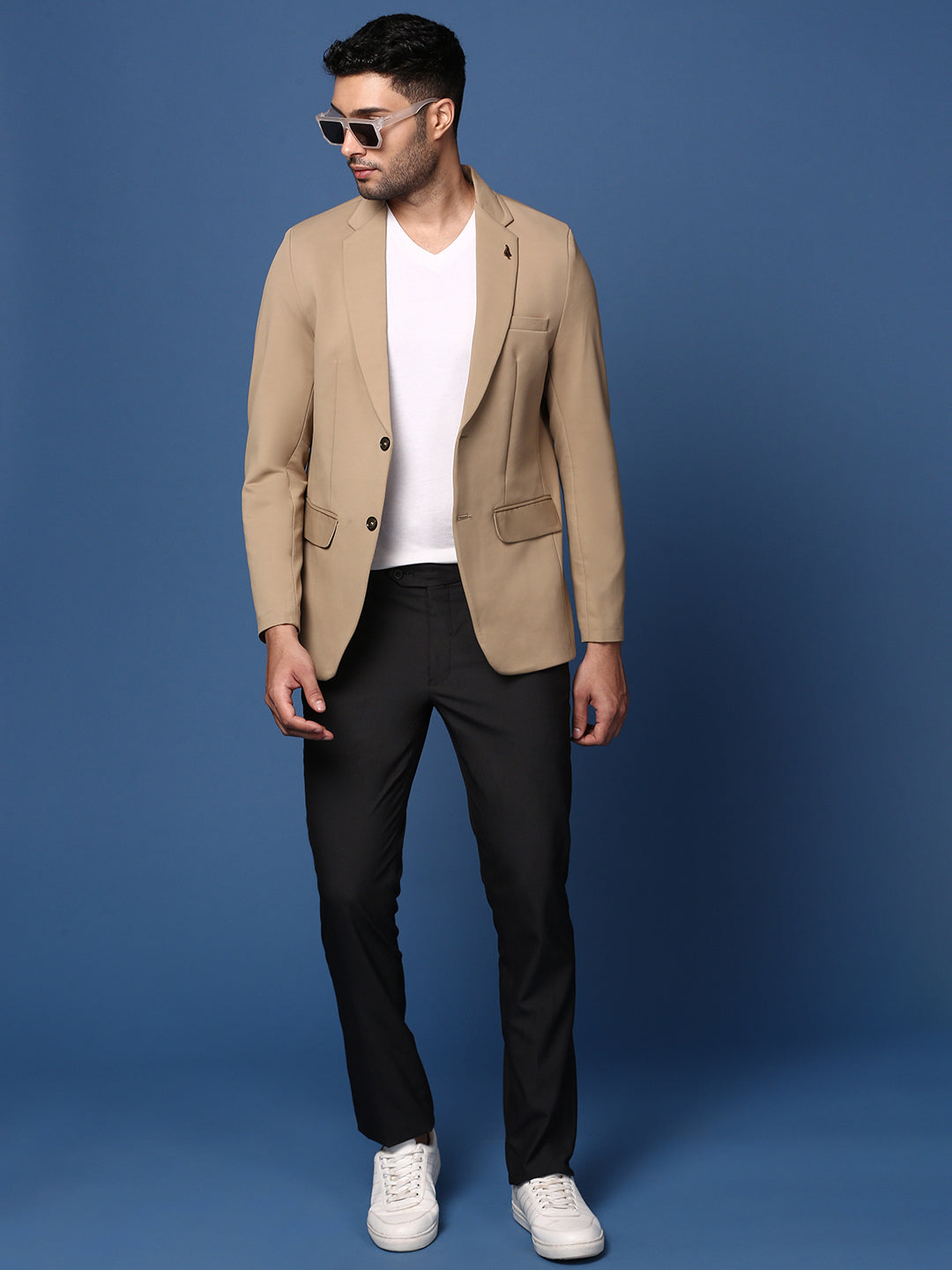 Men Khaki Slim Fit Single Breasted Blazer