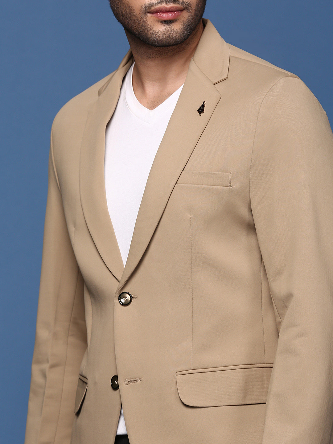 Men Khaki Slim Fit Single Breasted Blazer