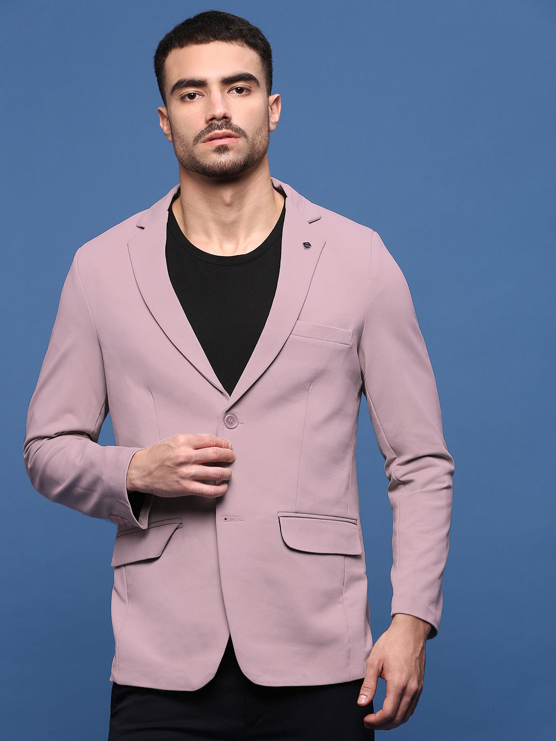 Men Mauve Solid Single Breasted Blazer