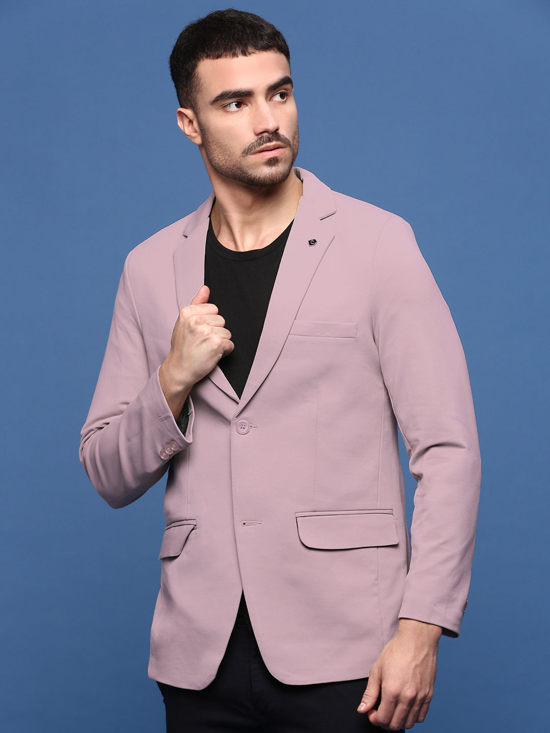 Men Mauve Solid Single Breasted Blazer