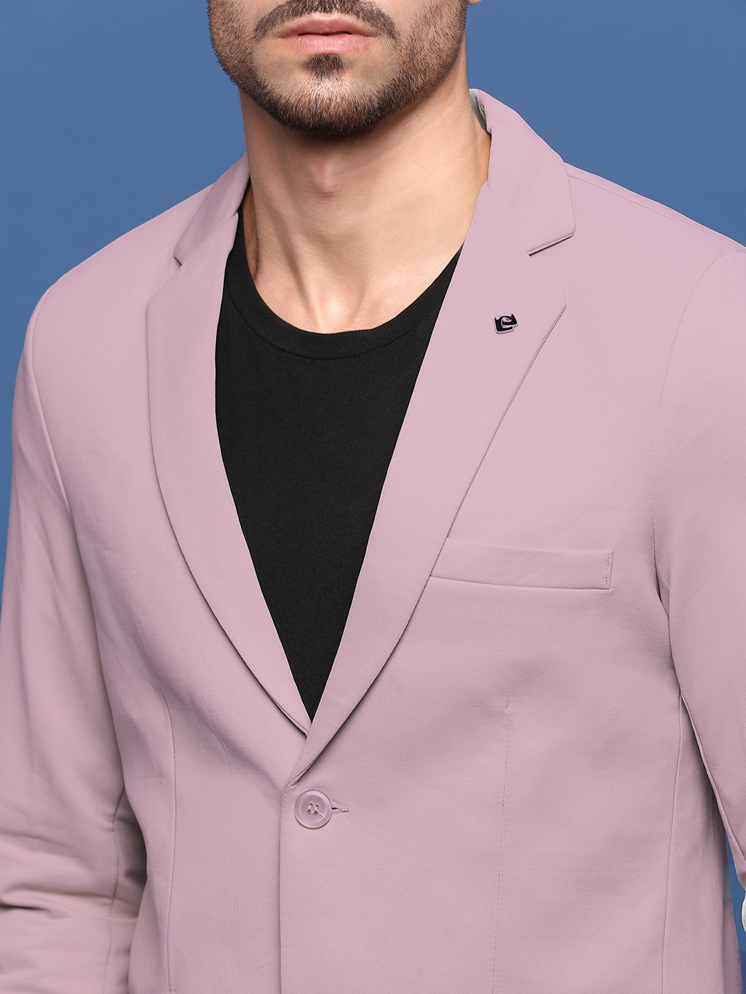 Men Mauve Solid Single Breasted Blazer