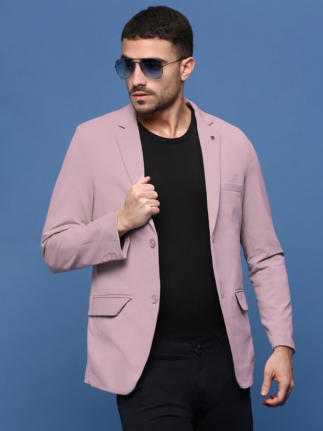 Men Mauve Solid Single Breasted Blazer