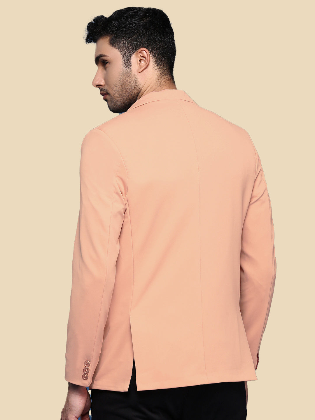 Men Peach Solid Single Breasted Blazer