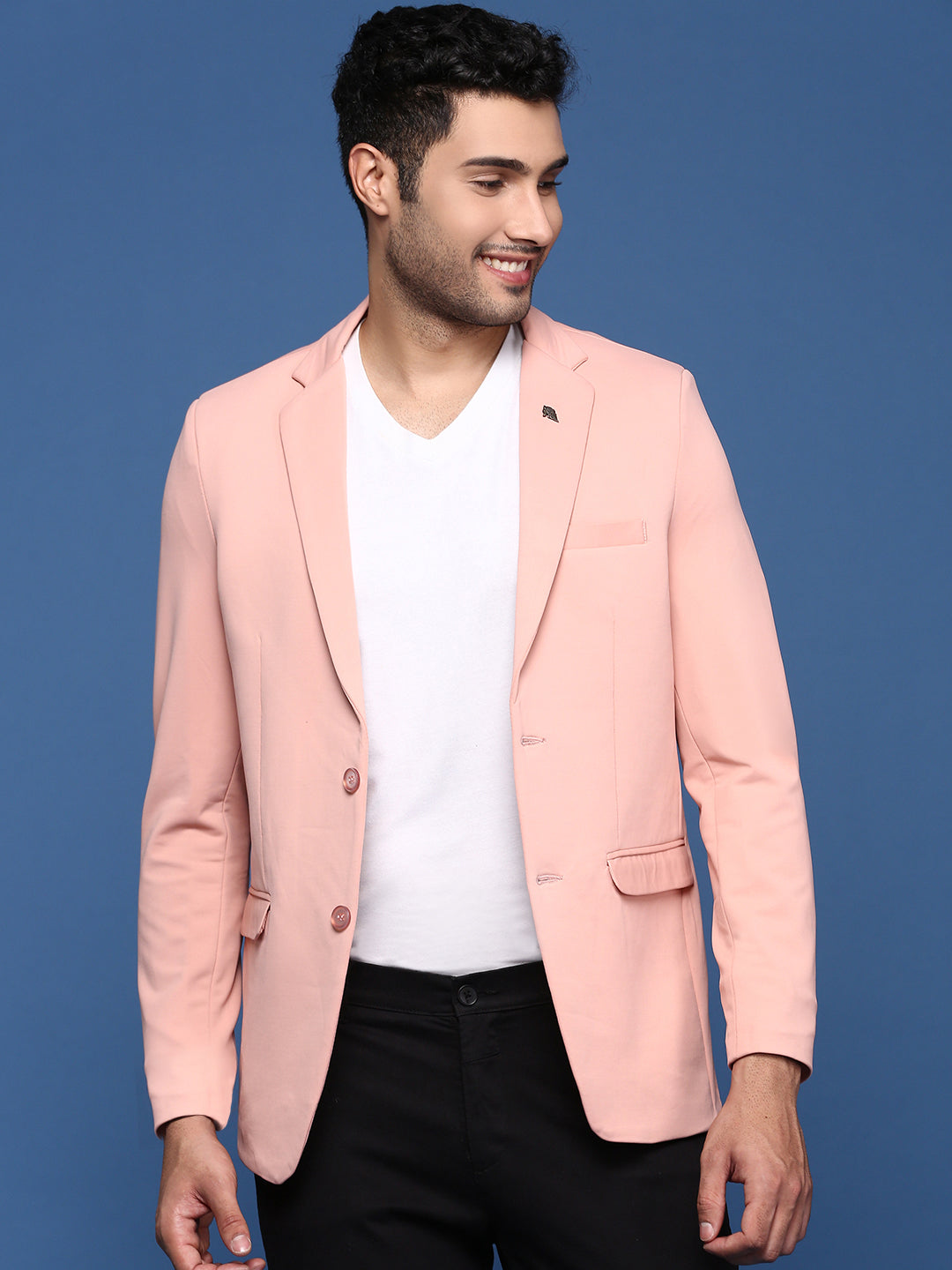 Men Pink Solid Single Breasted Blazer