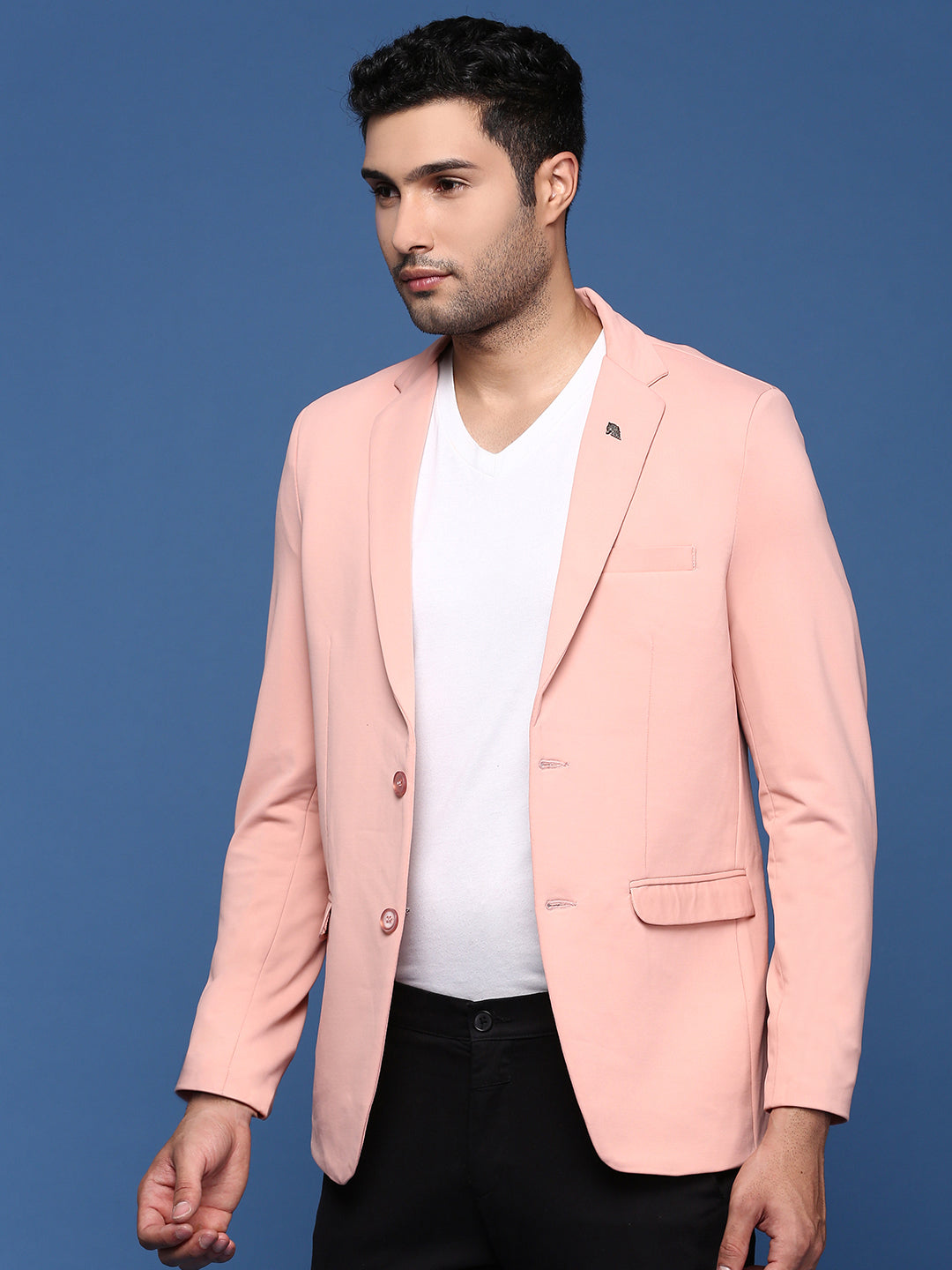 Men Pink Solid Single Breasted Blazer