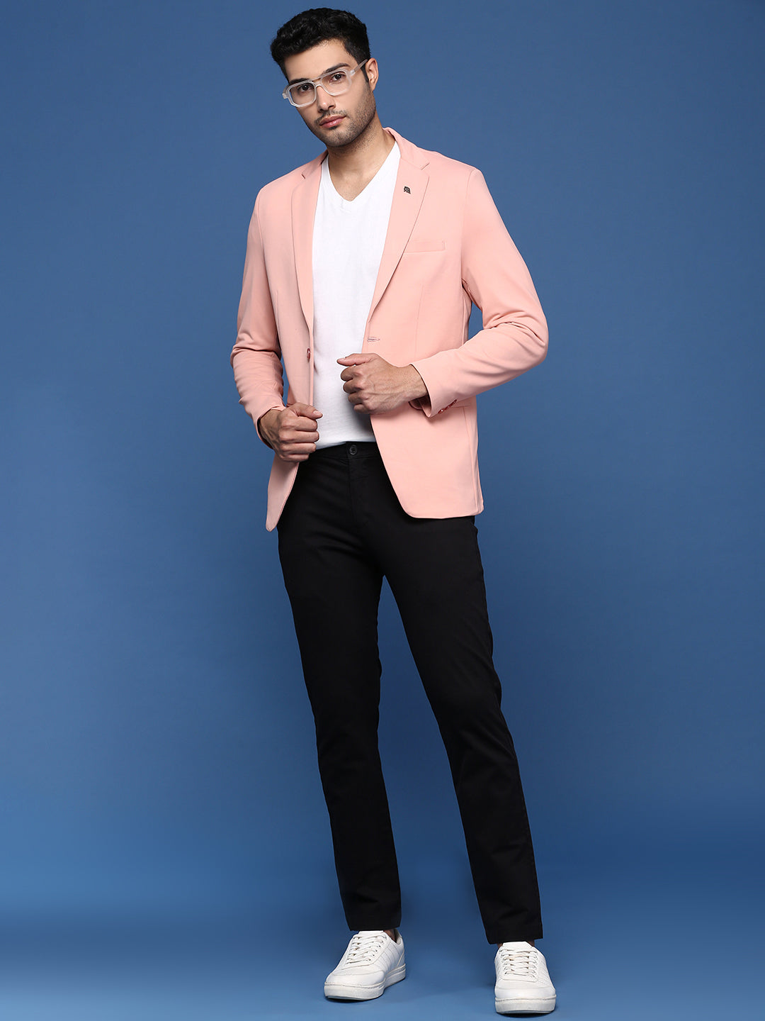 Men Pink Solid Single Breasted Blazer