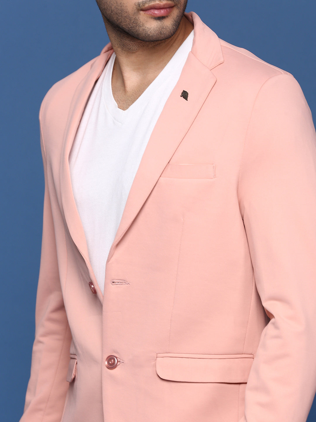 Men Pink Solid Single Breasted Blazer