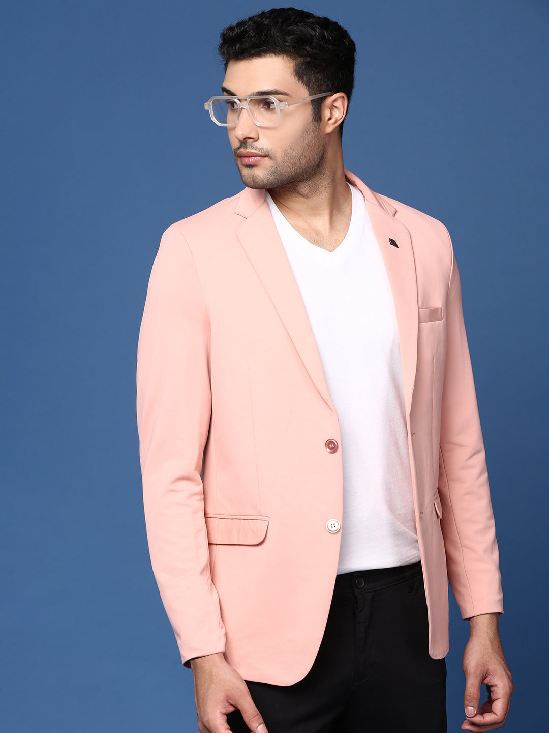 Men Pink Solid Single Breasted Blazer