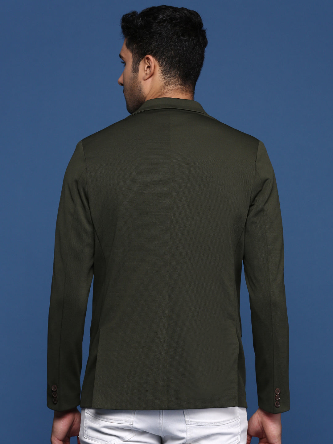 Men Green Slim Fit Single Breasted Blazer