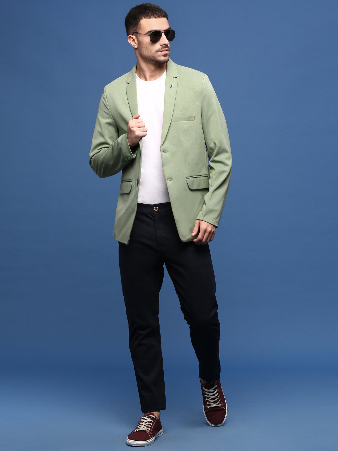 Men Green Slim Fit Single Breasted Blazer