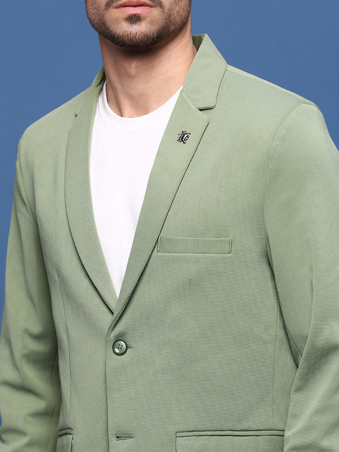 Men Green Slim Fit Single Breasted Blazer