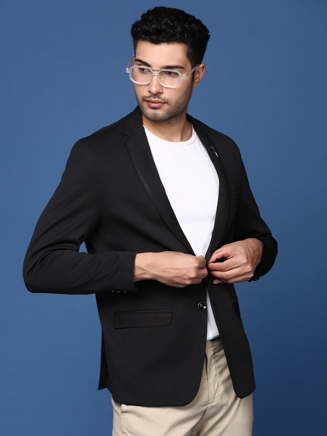 Men Black Slim Fit Single Breasted Blazer