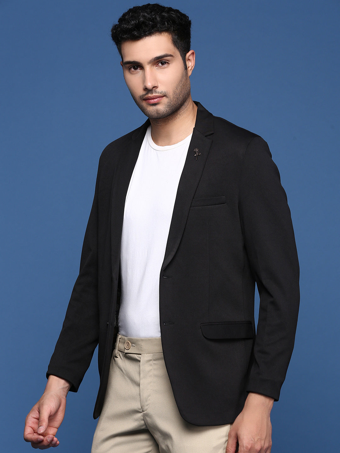 Men Black Slim Fit Single Breasted Blazer