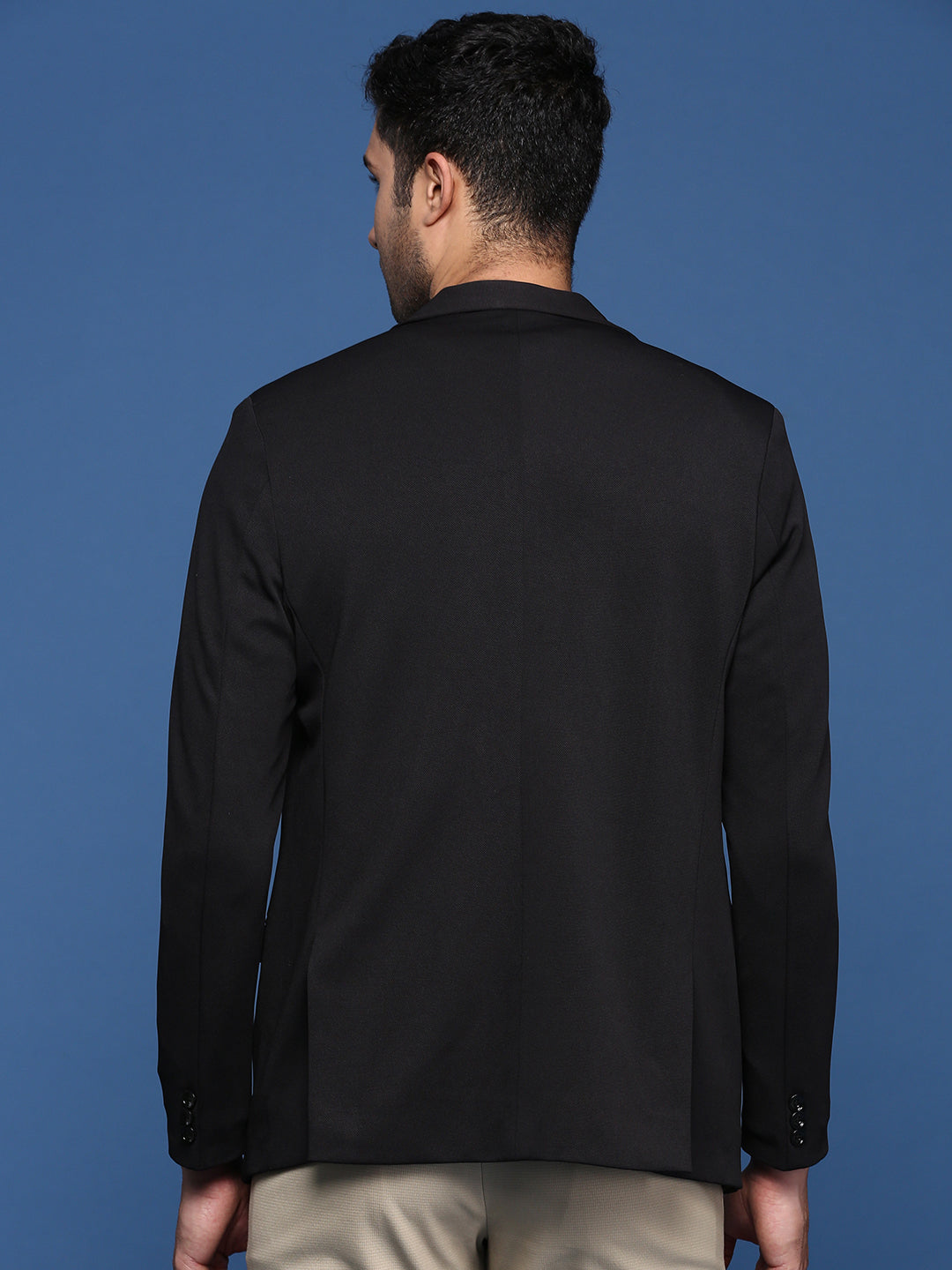 Men Black Slim Fit Single Breasted Blazer