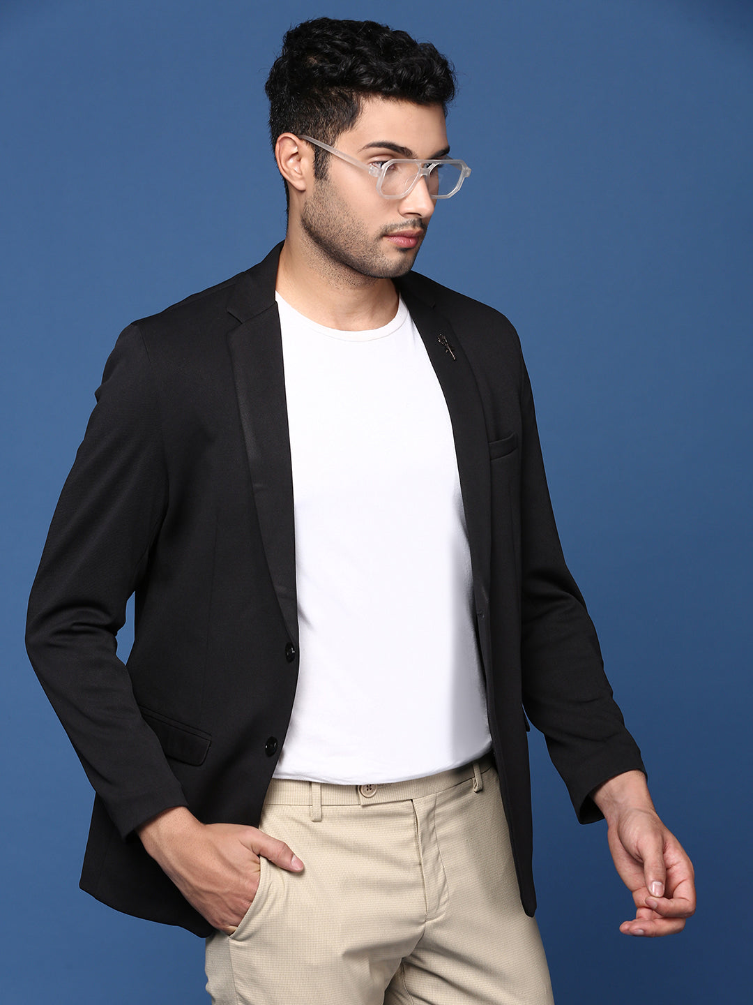 Men Black Slim Fit Single Breasted Blazer