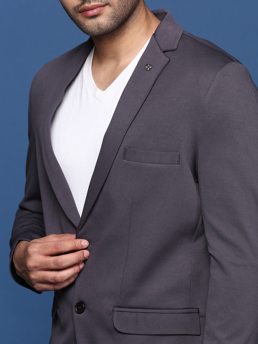 Men Charcoal Slim Fit Single Breasted Blazer