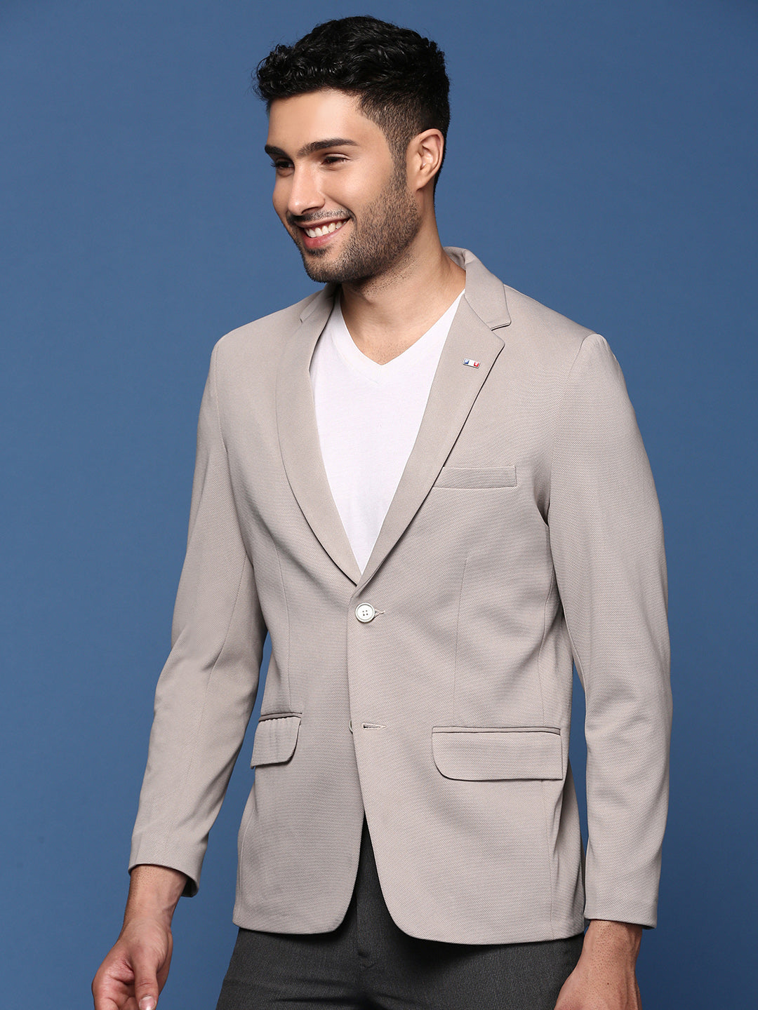 Men Grey Slim Fit Single Breasted Blazer