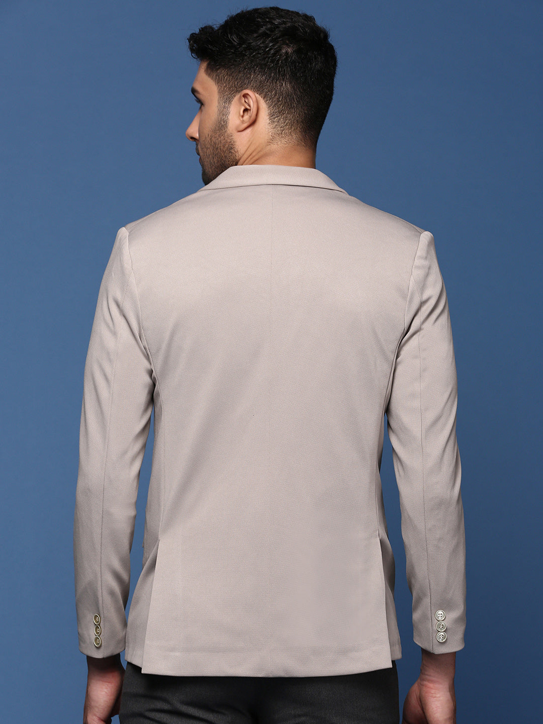 Men Grey Slim Fit Single Breasted Blazer